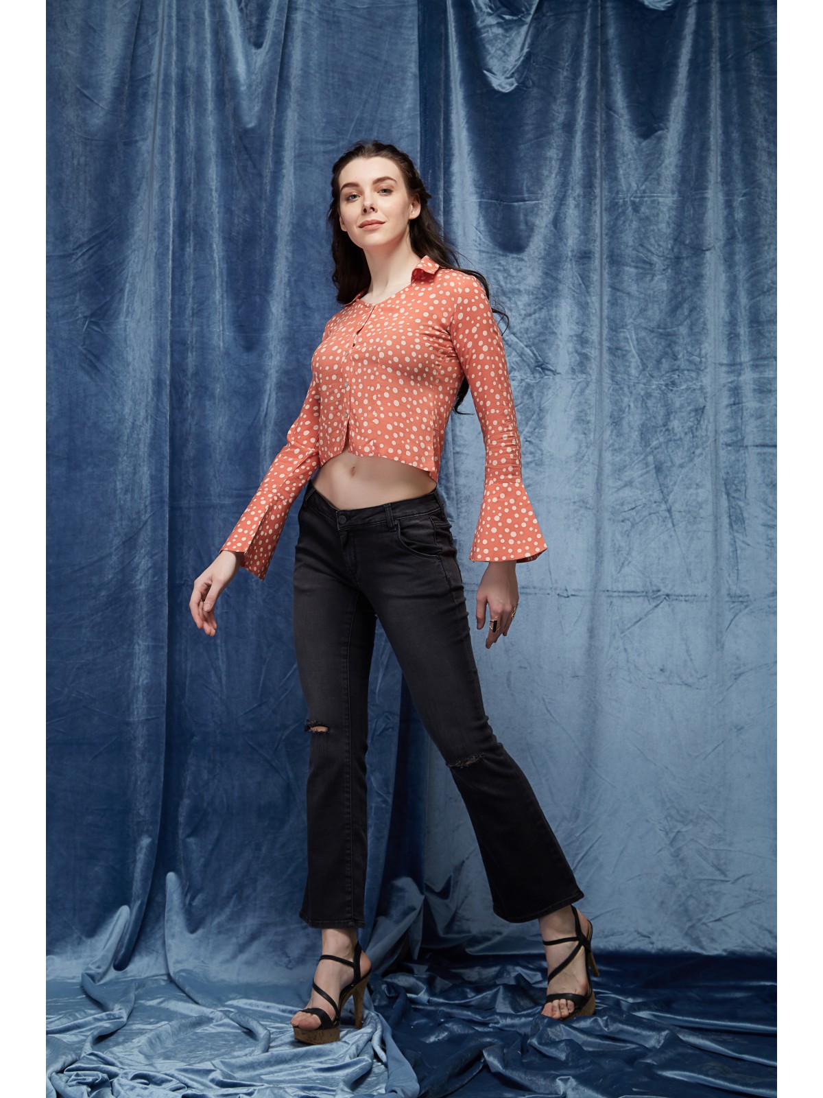 Japonica Polkadots Bell Sleeve Crop Shirt